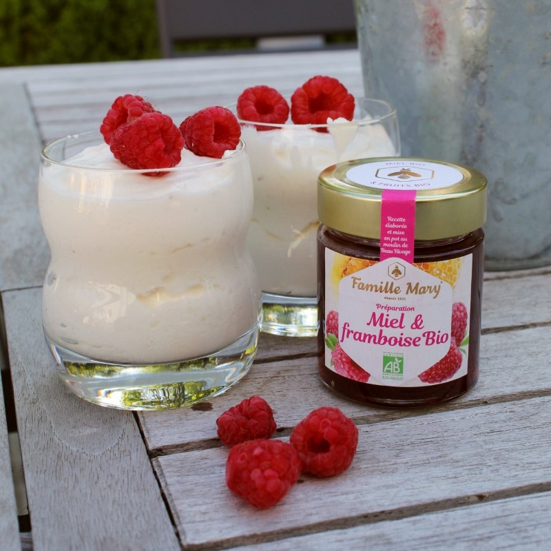 Mousse de fromage blanc au Miel & Framboise bio et spéculos 