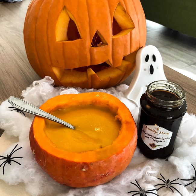 Soupe de potimarron au miel de châtaignier