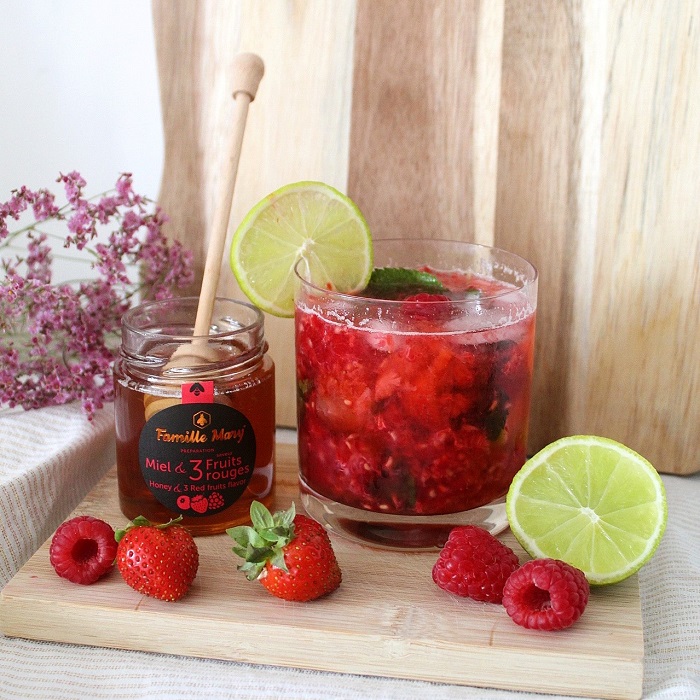 Pink virgin mojito au miel & 3 fruits rouges
