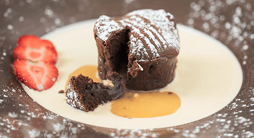 Coulant au chocolat, cœur chocolat blanc et Miel & Cointreau Famille Mary