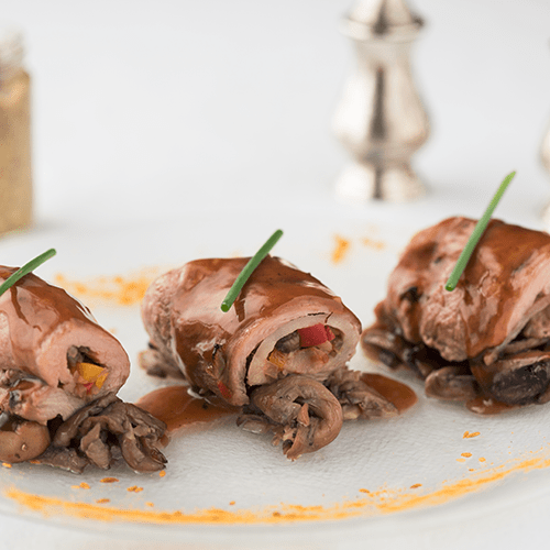 Fricandeaux de veau farcis au salpicon de légumes et miel de châtaignier Famille Mary