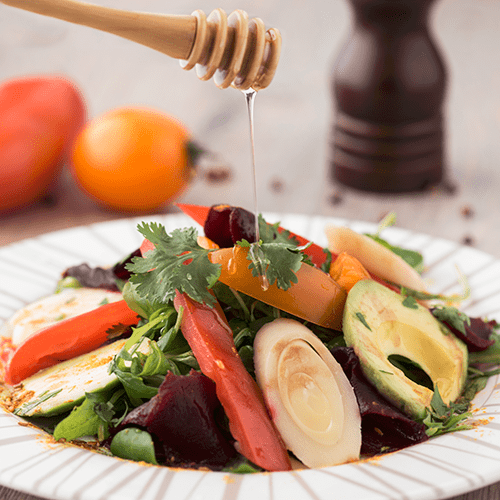 Assiette fraîcheur, vinaigrette au vinaigre de miel Famille Mary